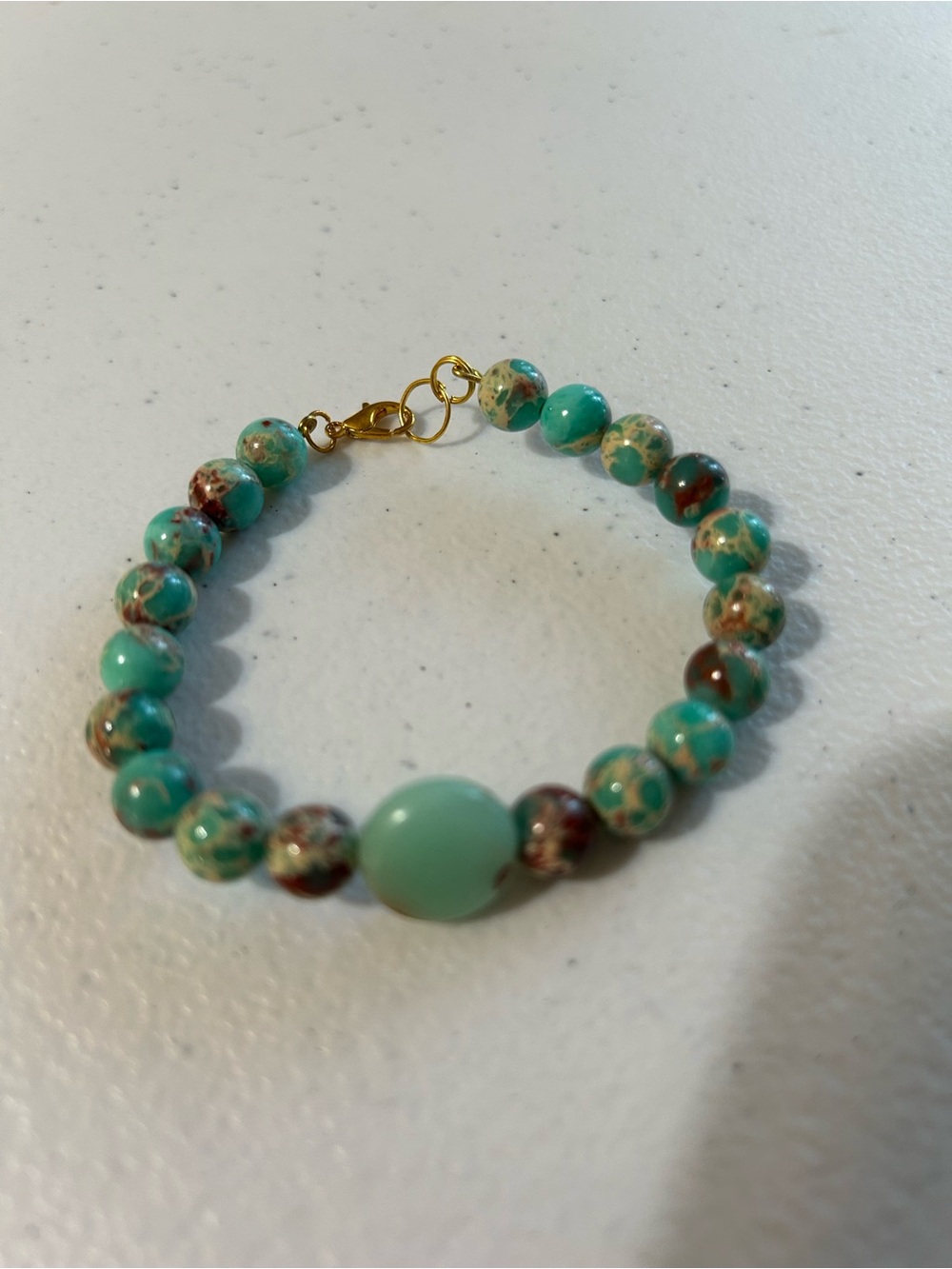 Turquoise Beaded Bracelet with Gold Clasp